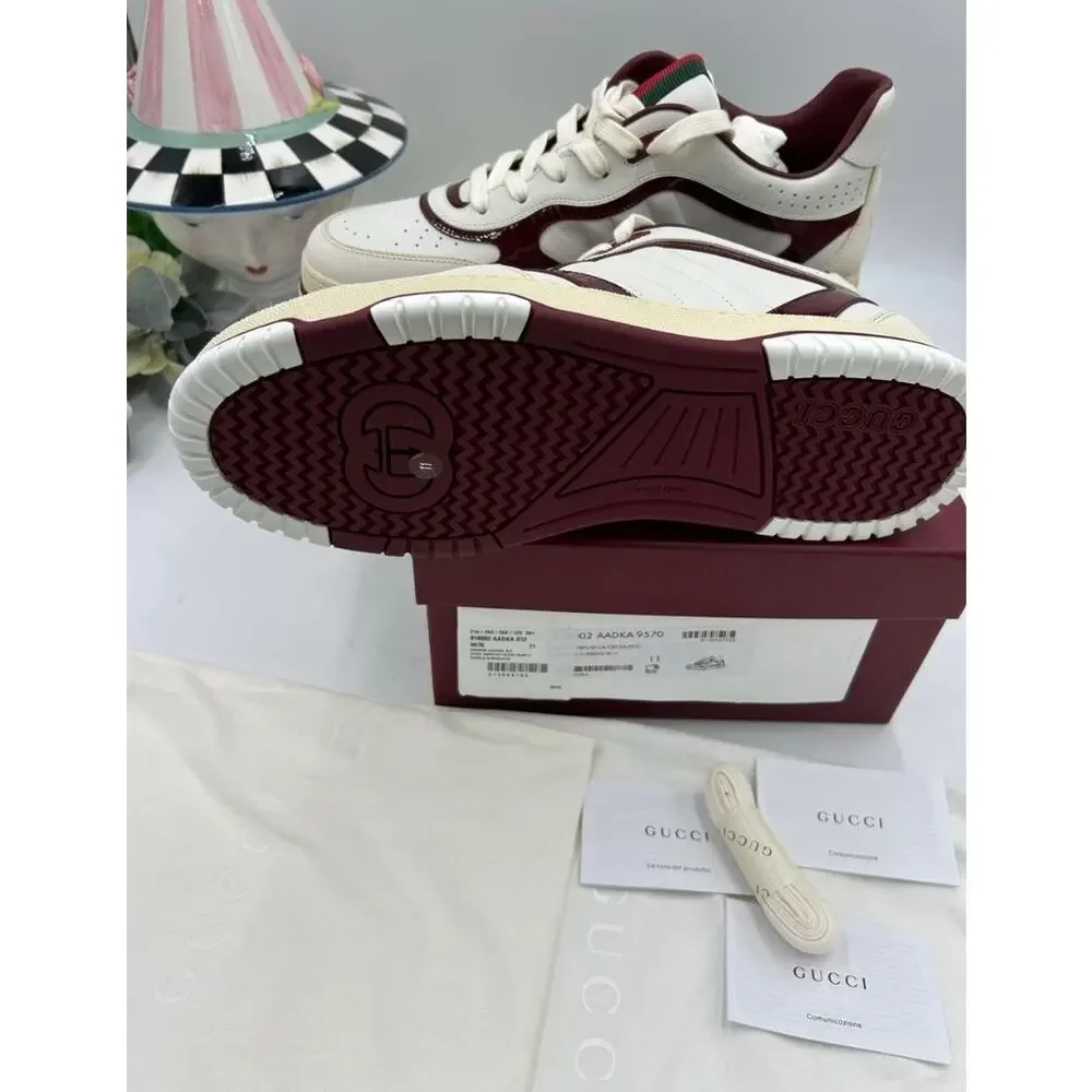 Men's Gucci re-web sneakers in white leather and patent trim sz 11 fits 11.5 US